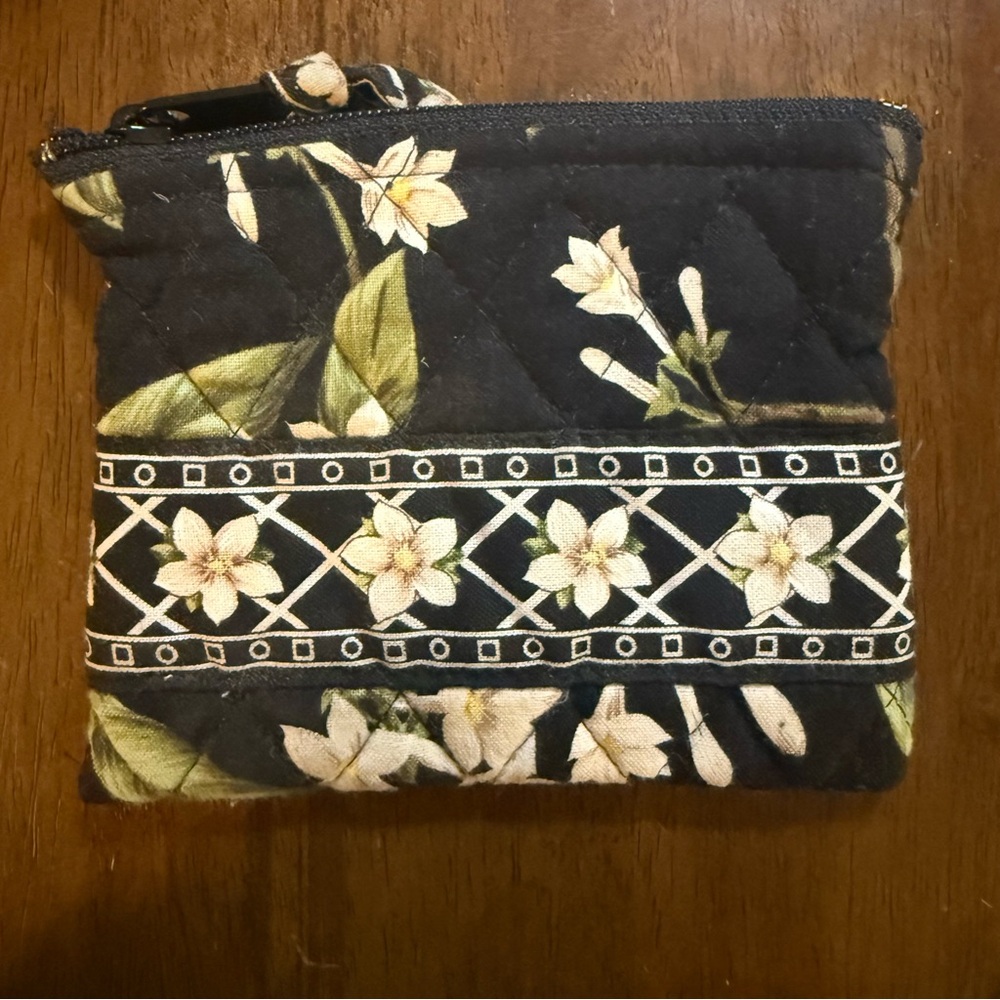 Vintage Vera Bradley Quilted Coin Case / Mini Wallet - Retired Black & Floral